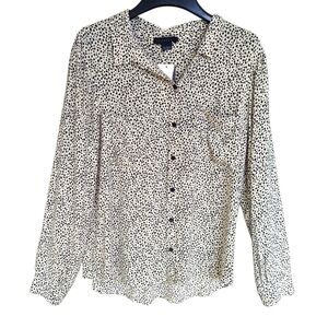 NWT Sanctuary Evereve Black and White Polka Dot Button Down Blouse Rayon